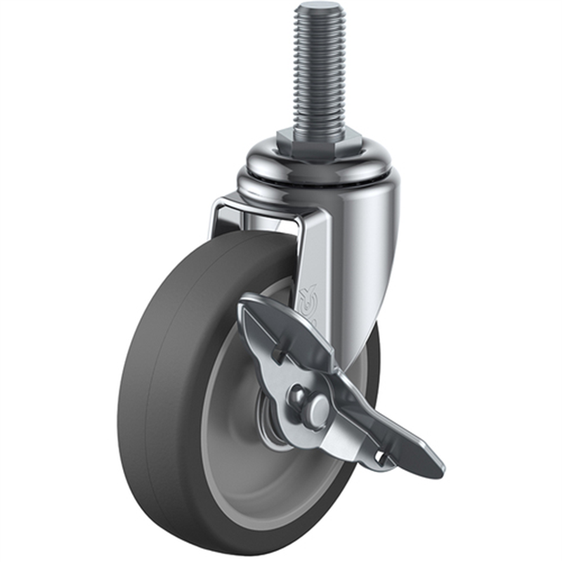 ユーエイ ねじ込み式 自在 キャスター エラストマー 車輪径100mm ストッパー付き Eタイプ ET-S型 ネジ寸法M12×35ピッチ1.75 1個（ご注文単位1個）【直送品】