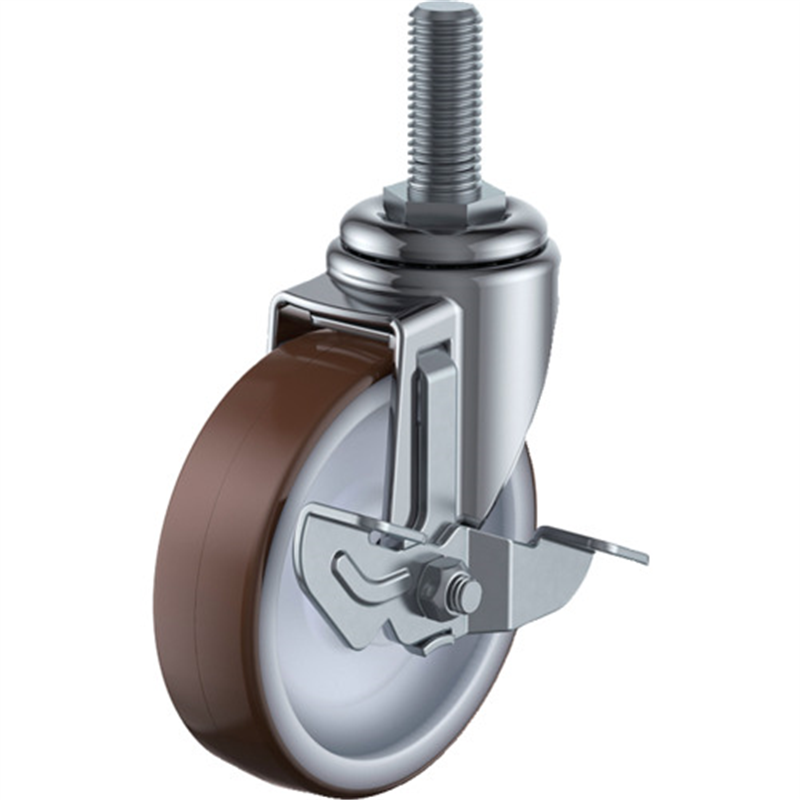 ユーエイ ねじ込み式 自在 キャスター ウレタン 車輪径100mm ストッパー付き Eタイプ ET-DS型 ネジ寸法M12×35ピッチ1.75 1個（ご注文単位1個）【直送品】