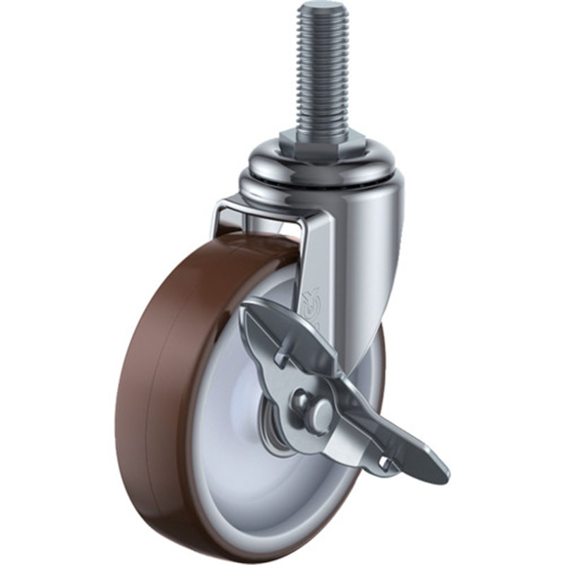 ユーエイ ねじ込み式 自在 キャスター ウレタン 車輪径125mm ストッパー付き Eタイプ ET-S型 ネジ寸法M12×35ピッチ1.75 1個（ご注文単位1個）【直送品】
