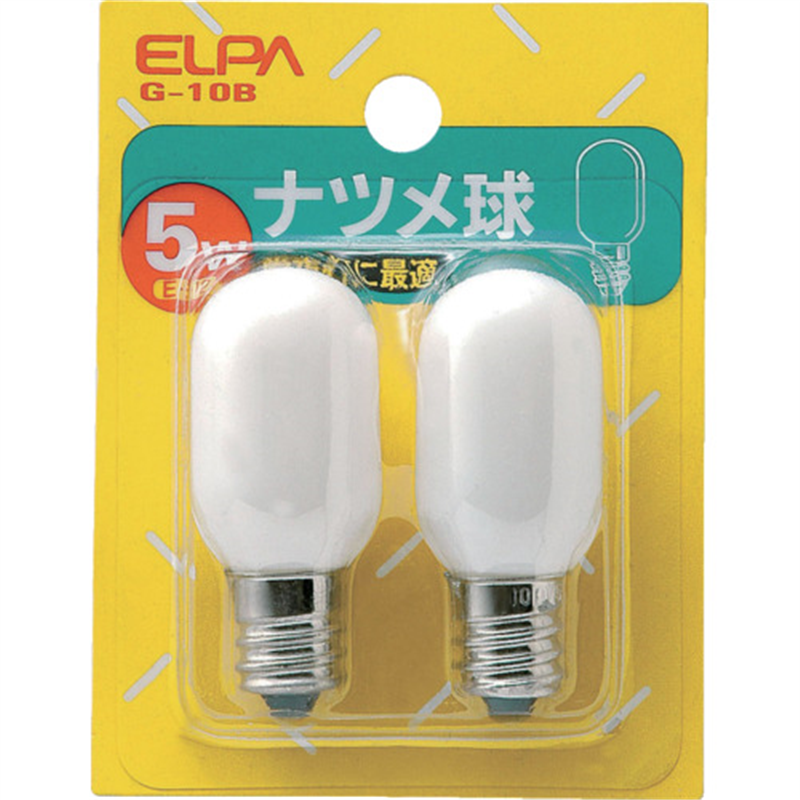 ELPA ナツメ球 E12 消費電力5W ホワイト 2個入 1パック（ご注文単位1パック）【直送品】