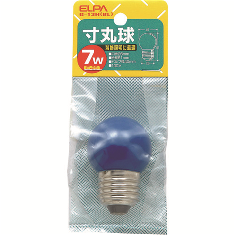 ELPA 寸丸球 E26 7W 青 1個（ご注文単位1個）【直送品】