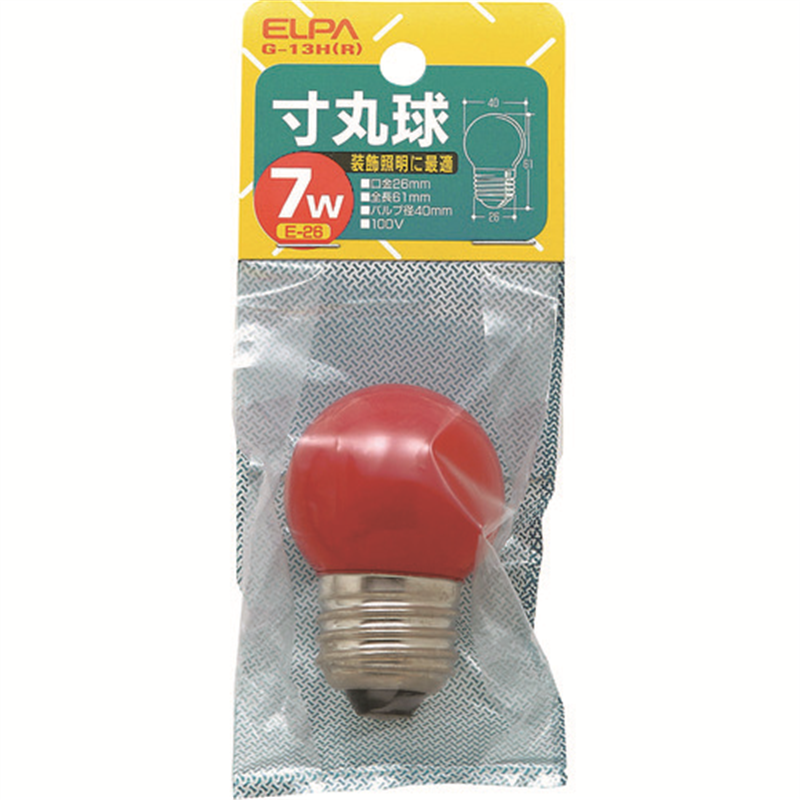 ELPA 寸丸球 E26 7W 赤 1個（ご注文単位1個）【直送品】