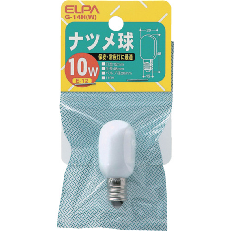 ELPA ナツメ球 E12 消費電力10W ホワイト 1個（ご注文単位1個）【直送品】
