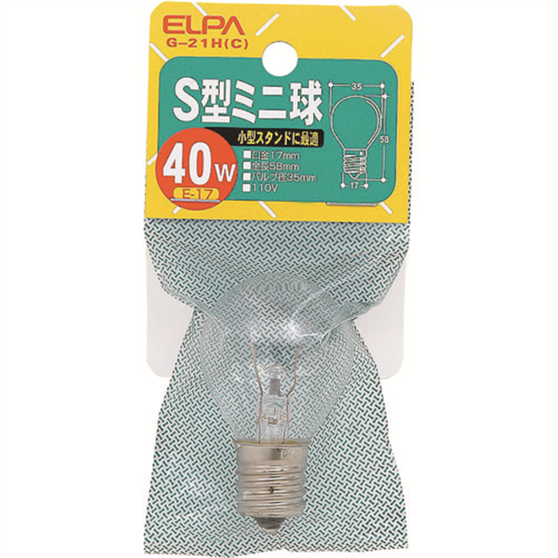 ELPA S型ミニ球 E17 40W クリア 1個（ご注文単位1個）【直送品】