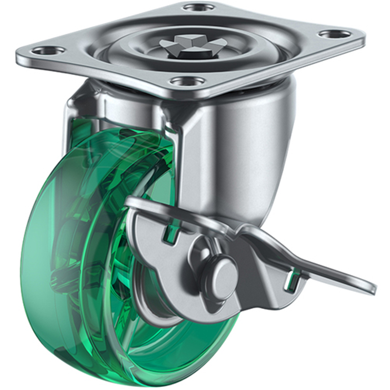 ユーエイ プレート式 自在 キャスター 緑ポリカーボネート 車輪径50mm ストッパー付き Gタイプ G-S型 取付寸法46×35 1個（ご注文単位1個）【直送品】