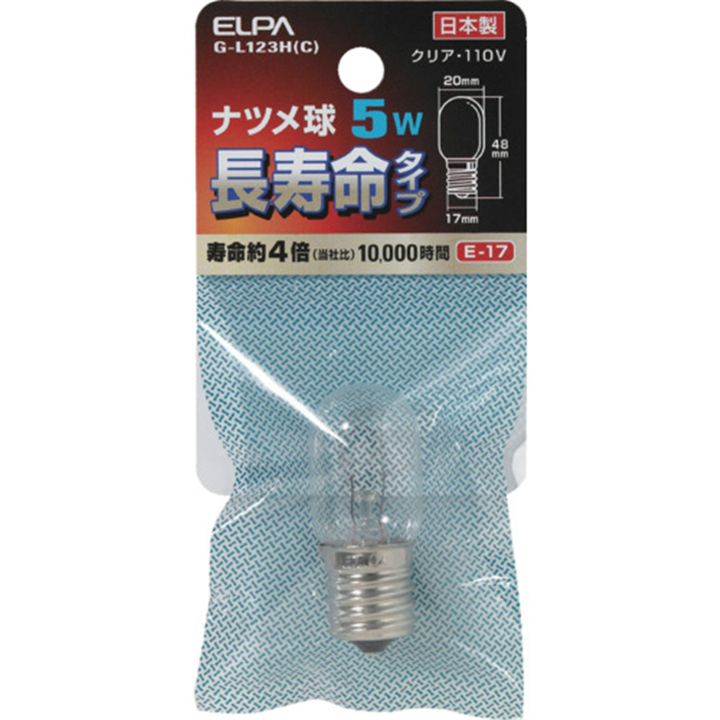 ELPA ナツメ球 E17 消費電力5W 長寿命 クリア 1個（ご注文単位1個）【直送品】