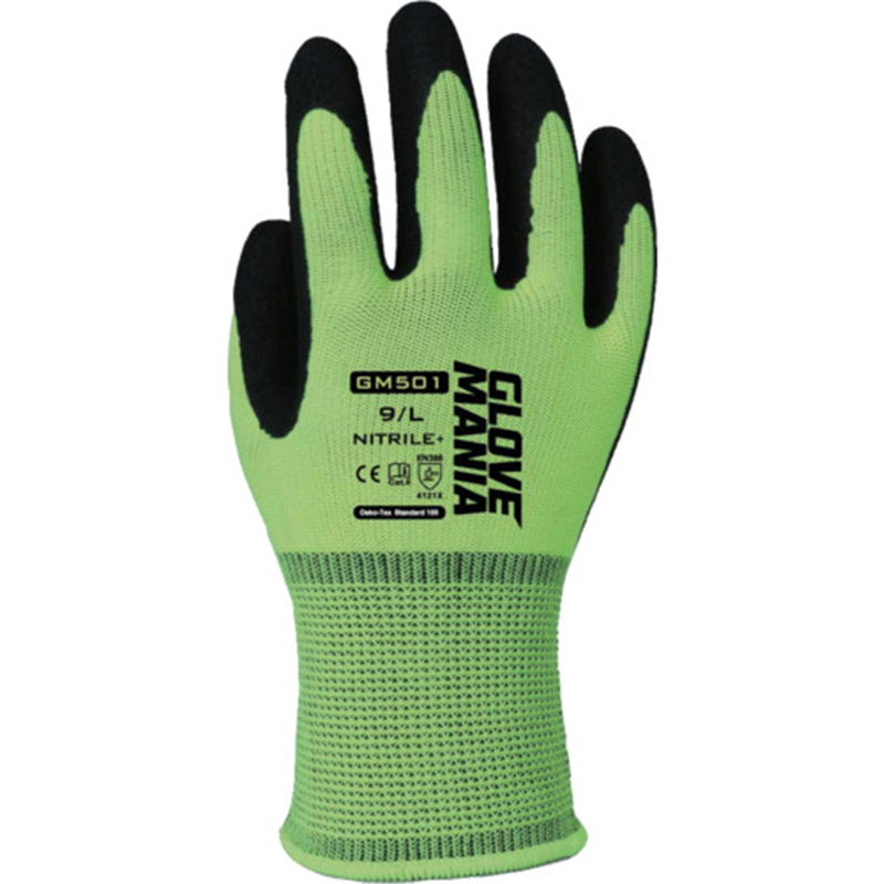 川西 GM501 グローブマニア ニトリル・水性PU イエロー XLサイズ 1双（ご注文単位1双）【直送品】