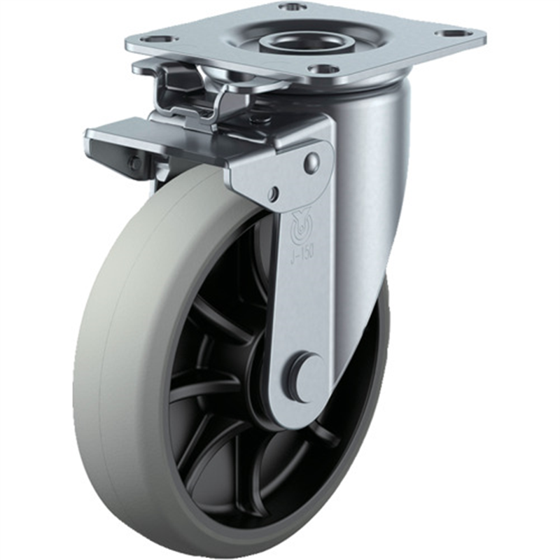 ユーエイ プレート式 自在 キャスター ウレタン 車輪径150mm 旋回固定 Jタイプ J2K型 取付寸法80×80(75×75) 1個（ご注文単位1個）【直送品】