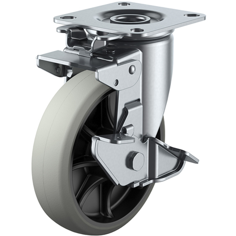 ユーエイ プレート式 自在 キャスター ウレタン 車輪径150mm 旋回固定・ストッパー付き Jタイプ J2K-S型 取付寸法80×80(75×75) 1個（ご注文単位1個）【直送品】