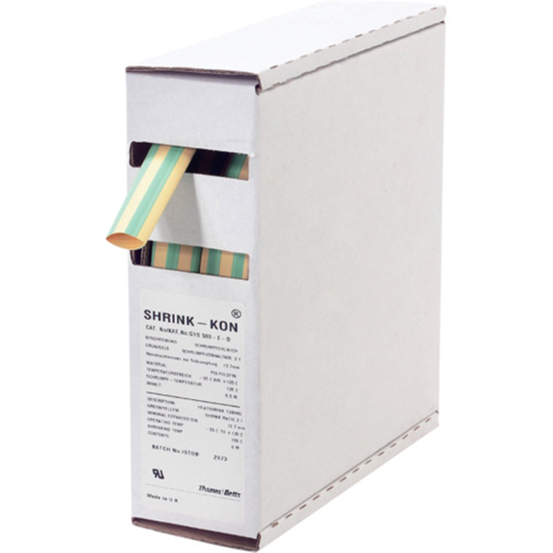 シュリンクコン 熱収縮チューブ Shrink-kon(シュリンクコン)一般用ボックスタイプ アース色(黄/緑) 1巻（ご注文単位1巻）【直送品】