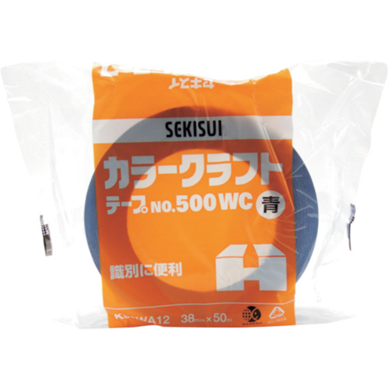 積水 カラークラフトテープ#500WC 38X50 青 1巻（ご注文単位1巻）【直送品】