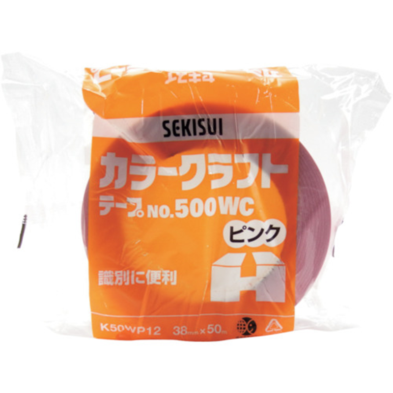 積水 カラークラフトテープ#500WC 38X50 ピンク 1巻（ご注文単位1巻）【直送品】