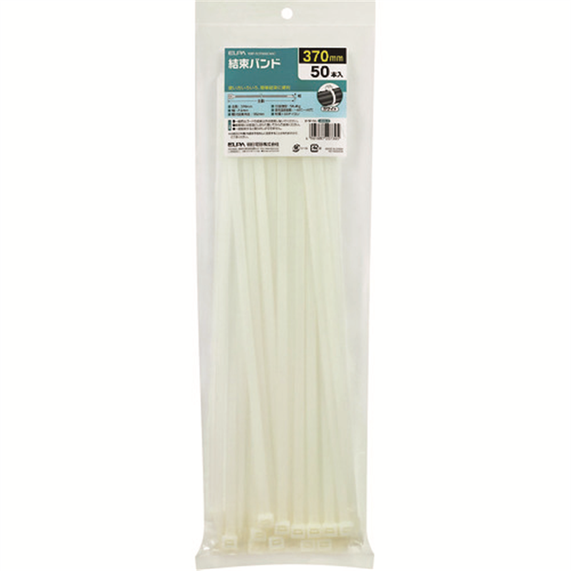 ELPA ケーブルタイ 結束バンド 7.6×370mm ホワイト(50本入) 1袋（ご注文単位1袋）【直送品】