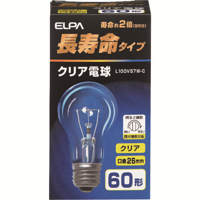 ELPA クリア電球 長寿命 E26 60W形 1個（ご注文単位1個）【直送品】