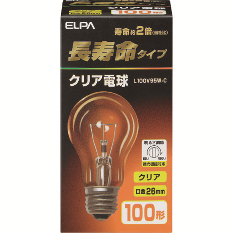 ELPA クリア電球 長寿命 E26 100W形 1個（ご注文単位1個）【直送品】