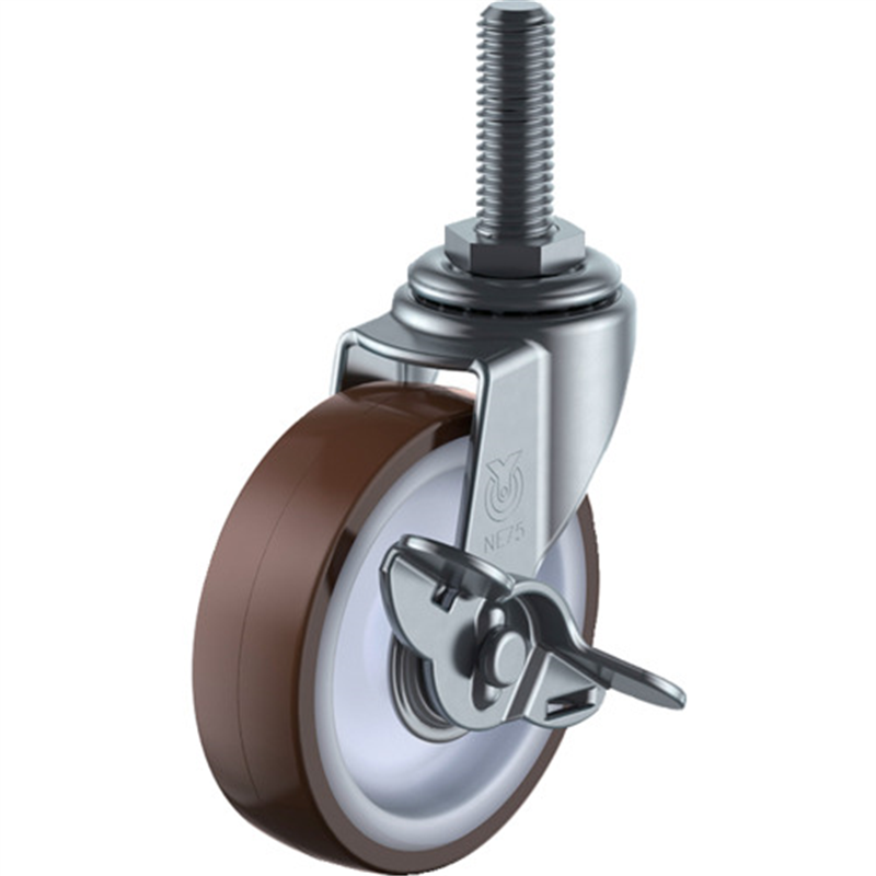 ユーエイ ねじ込み式 自在 キャスター ウレタン 車輪径75mm ストッパー付き Lタイプ LT-S型 ネジ寸法M12×35ピッチ1.75 1個（ご注文単位1個）【直送品】