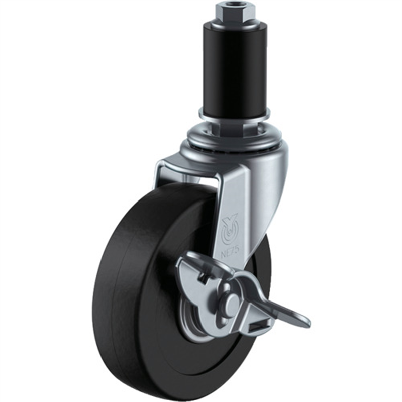 ユーエイ 差し込み式 自在 キャスター ゴム 車輪径50mm ストッパー付き Lタイプ LTF-S型 パイプ径16 1個（ご注文単位1個）【直送品】