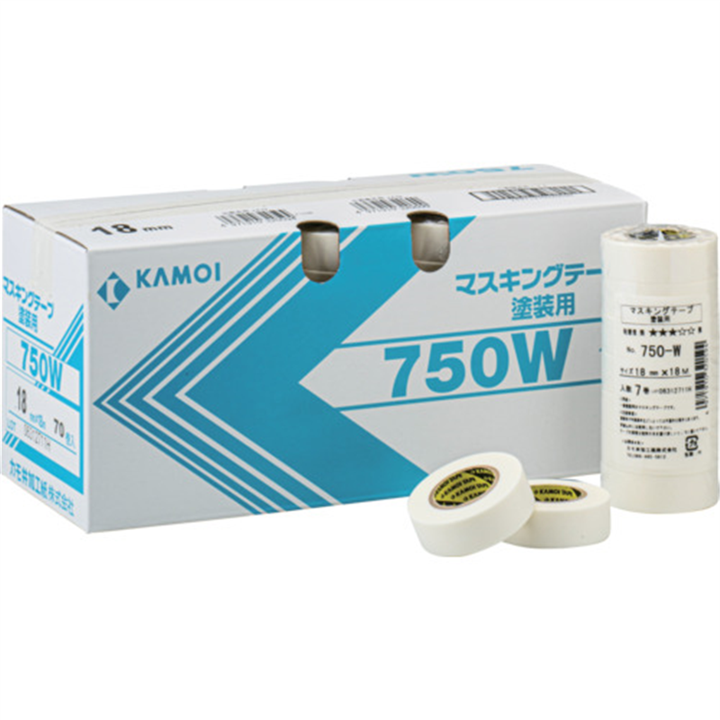 カモ井 マスキングテープ塗装用 NO.750W 18mm(7巻入り) 1パック（ご注文単位1パック）【直送品】