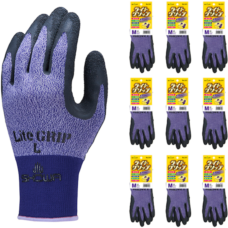 SHOWA 天然ゴム背抜き手袋 まとめ買い NO341 ライトグリップ 10双入 Mサイズ パープル 1袋（ご注文単位1袋）【直送品】