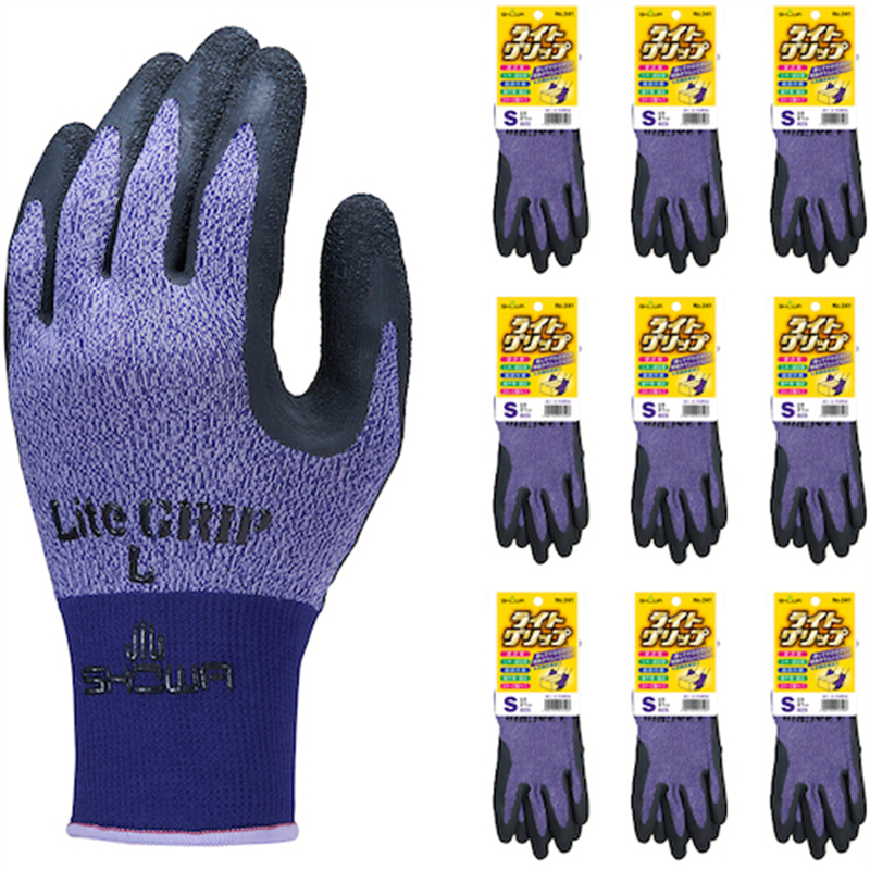 SHOWA 天然ゴム背抜き手袋 まとめ買い NO341 ライトグリップ 10双入 Sサイズ パープル 1袋（ご注文単位1袋）【直送品】
