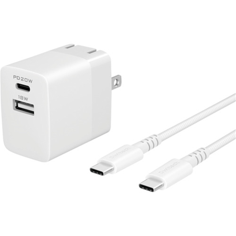 Owltech 最大20W USB Type-C+A 2ポート AC充電器 超タフUSB Type-C to C ケーブルセット 1個（ご注文単位1個）【直送品】