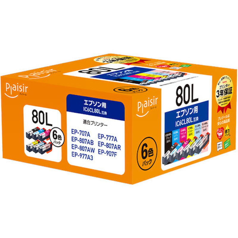 Plaisir エプソン IC6CL80L互換インクカートリッジ 1箱（ご注文単位1箱）【直送品】
