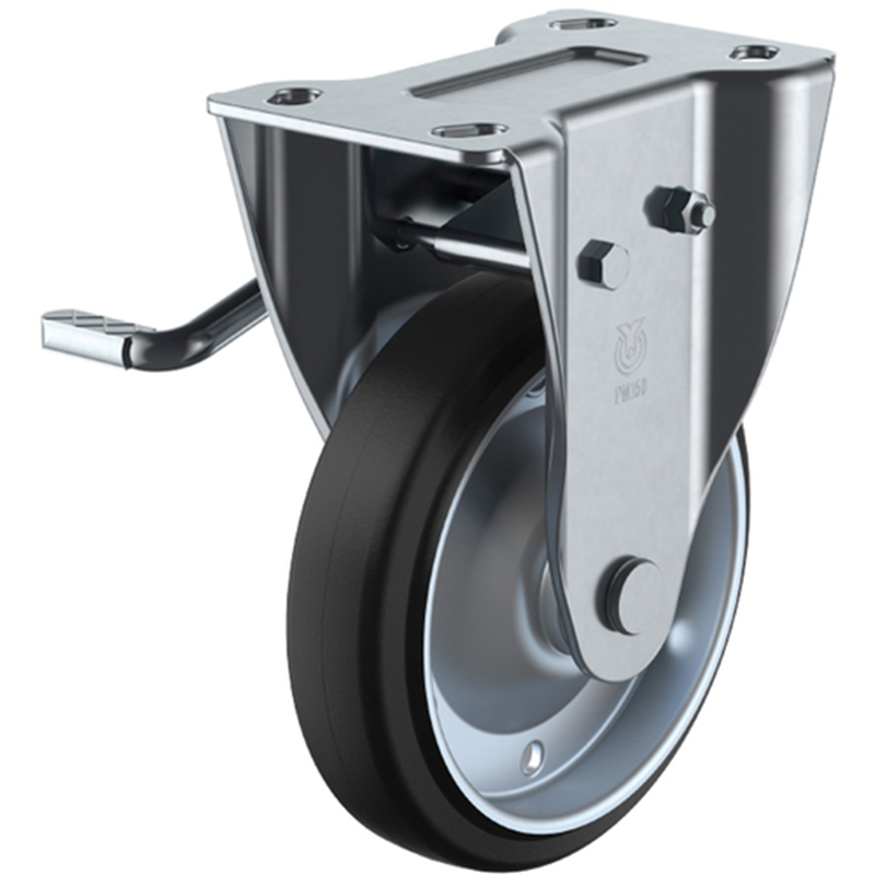 ユーエイ プレート式 固定 キャスター ゴム 車輪径130mm ストッパー付き PMタイプ PMR-LB(L)型 取付寸法100×56 1個（ご注文単位1個）【直送品】