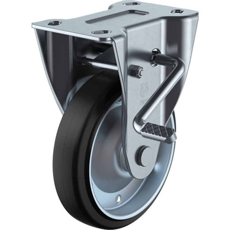 ユーエイ プレート式 固定 キャスター ゴム 車輪径130mm ストッパー付き PMタイプ PMR-LB(R)型 取付寸法100×56 1個（ご注文単位1個）【直送品】