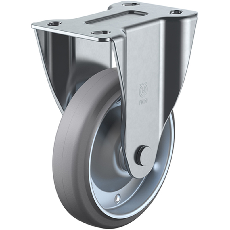 ユーエイ プレート式 固定 キャスター グレーゴム 車輪径150mm  PMタイプ PMR型 取付寸法112×50(100×56) 1個（ご注文単位1個）【直送品】