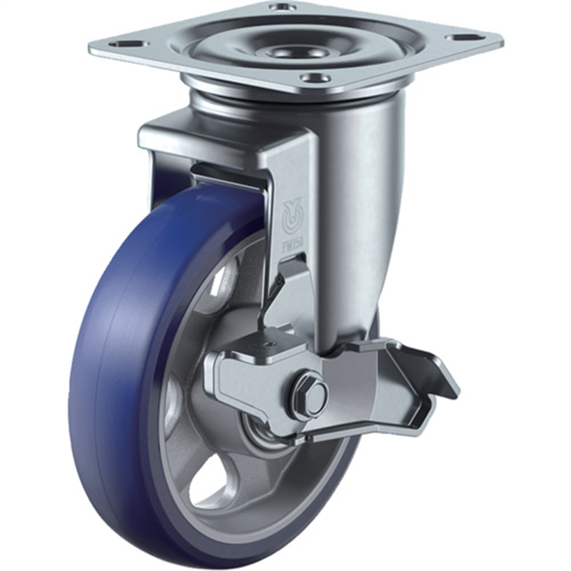 ユーエイ プレート式 自在 キャスター プレミアムウレタン 車輪径100mm ストッパー付き PMタイプ PMS-DS型 取付寸法74×74(67×67) 1個（ご注文単位1個）【直送品】