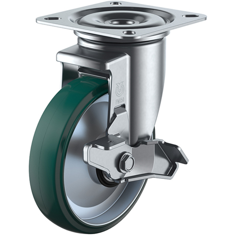 ユーエイ プレート式 自在 キャスター ウレタン 車輪径150mm ストッパー付き PMタイプ PMS-DS型(E46) 取付寸法94×94(87×87) 1個（ご注文単位1個）【直送品】