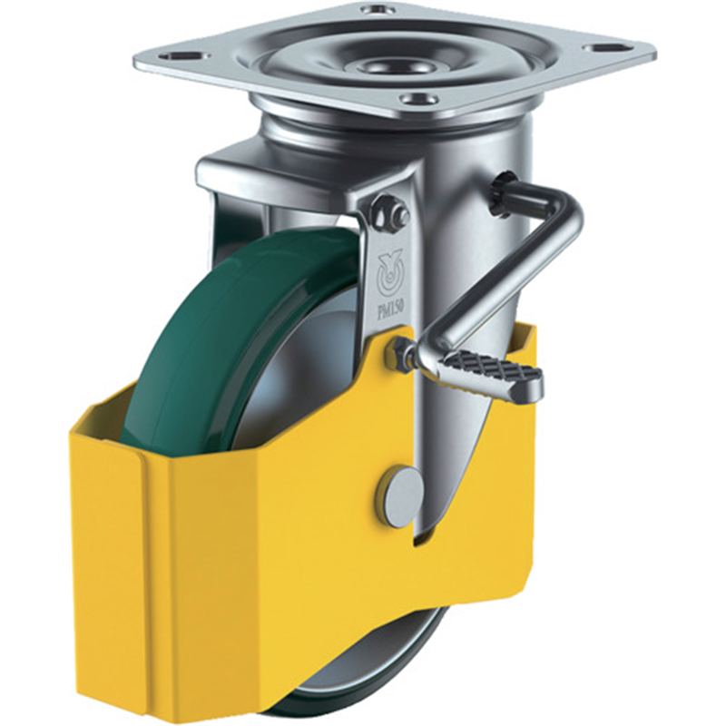 ユーエイ プレート式 自在 巻き込み防止カバー付キャスター ウレタン 車輪径150mm ストッパー付き PMタイプ PMS-LB型IPC 取付寸法94×94(87×87) 1個（ご注文単位1個）【直送品】