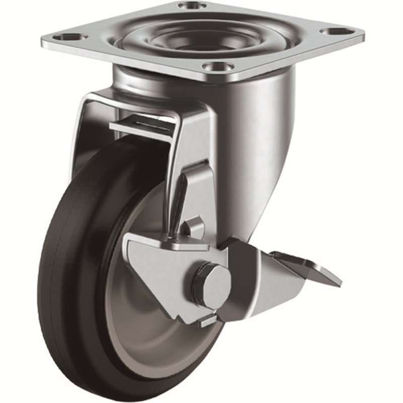 ユーエイ プレート式 自在 キャスター グレーゴム 車輪径100mm ストッパー付き Jタイプ RJ2-S型 取付寸法71×71(68×68) 1個（ご注文単位1個）【直送品】