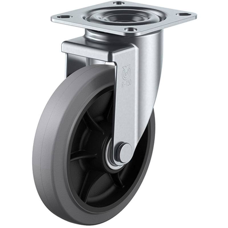 ユーエイ プレート式 自在 キャスター グレーゴム 車輪径125mm  Jタイプ RJ2型 取付寸法80×80(75×75) 1個（ご注文単位1個）【直送品】