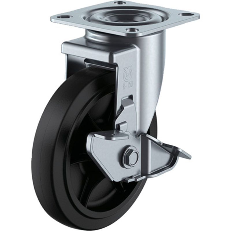 ユーエイ プレート式 自在 キャスター ゴム 車輪径125mm ストッパー付き Jタイプ RJ2-S型 取付寸法80×80(75×75) 1個（ご注文単位1個）【直送品】