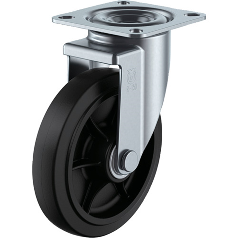 ユーエイ プレート式 自在 キャスター ゴム 車輪径150mm  Jタイプ RJ2型 取付寸法80×80(75×75) 1個（ご注文単位1個）【直送品】