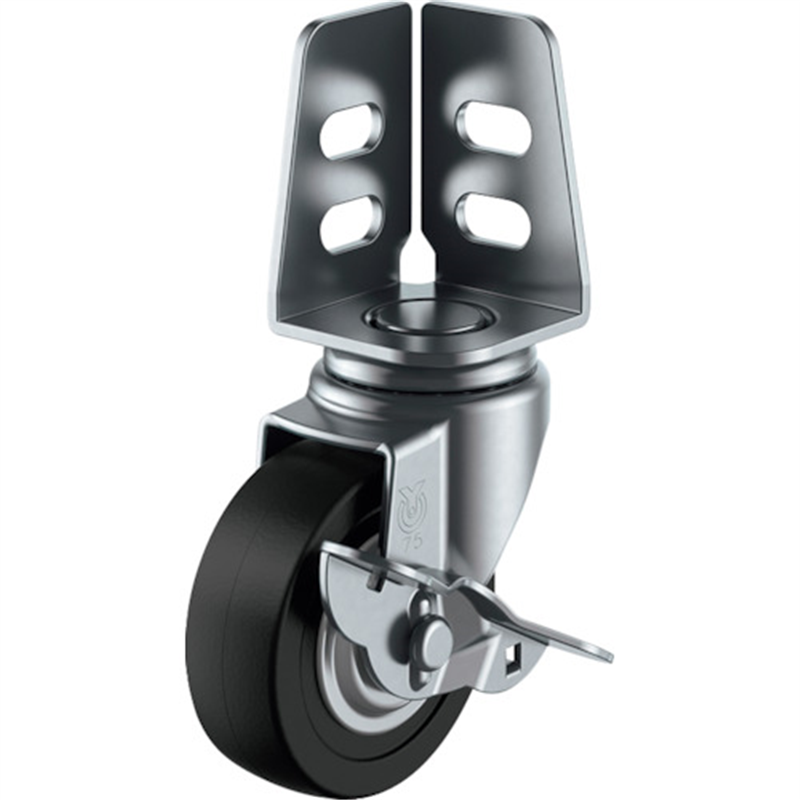 ユーエイ アングル 自在 キャスター 導電ゴム 車輪径75mm ストッパー付き Sタイプ SA-S型 取付寸法20×21,16 1個（ご注文単位1個）【直送品】