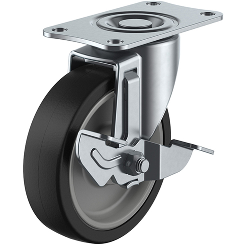 ユーエイ プレート式 自在 キャスター ゴム 車輪径100mm ストッパー付き SILENTタイプ SFHG-DS型 取付寸法82×40 1個（ご注文単位1個）【直送品】