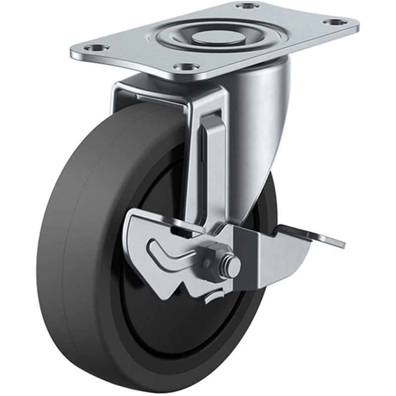 ユーエイ プレート式 自在 キャスター エラストマー 車輪径100mm ストッパー付き SILENTタイプ SFHG-DS型 取付寸法82×40 1個（ご注文単位1個）【直送品】