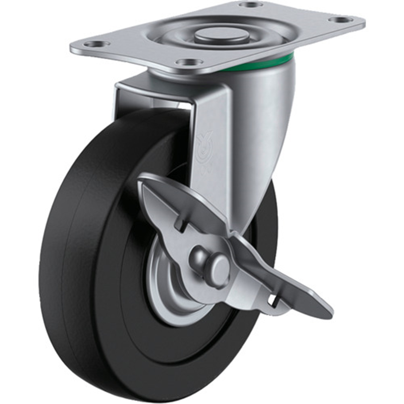 ユーエイ プレート式 自在 ステンレスキャスター ゴム 車輪径50mm ストッパー付き Eタイプ SUS-E-S型 取付寸法56×28 1個（ご注文単位1個）【直送品】