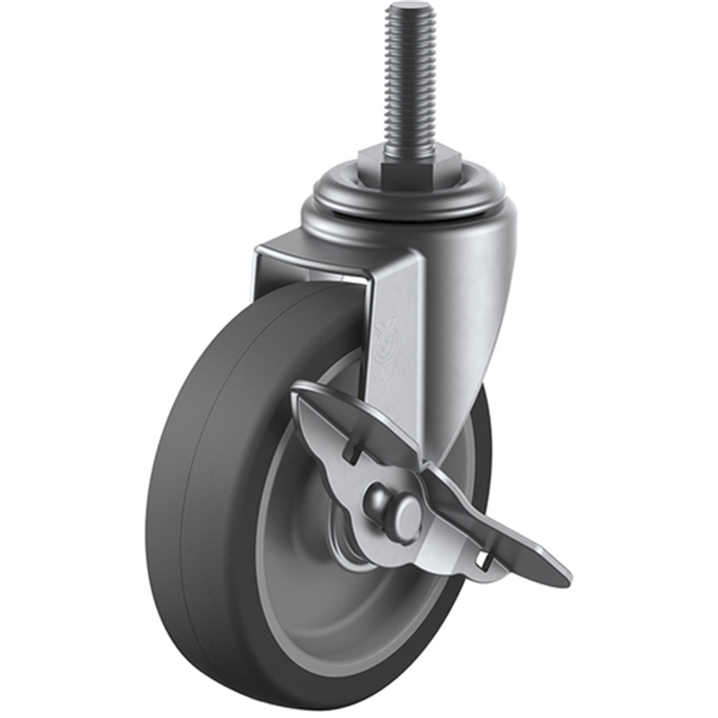 ユーエイ ねじ込み式 自在 ステンレスキャスター エラストマー 車輪径100mm ストッパー付き Eタイプ SUS-ET-S型 ネジ寸法M12×35ピッチ1.75 1個（ご注文単位1個）【直送品】