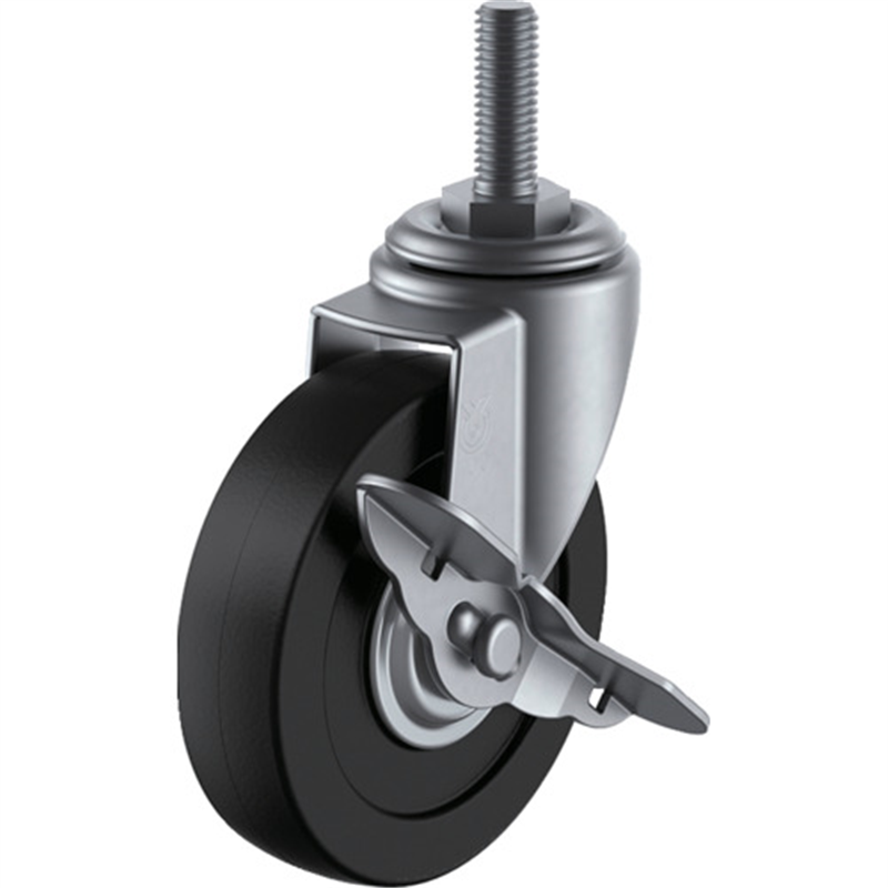 ユーエイ ねじ込み式 自在 ステンレスキャスター ゴム 車輪径100mm ストッパー付き Eタイプ SUS-ET-S型 ネジ寸法M16×40ピッチ2 1個（ご注文単位1個）【直送品】
