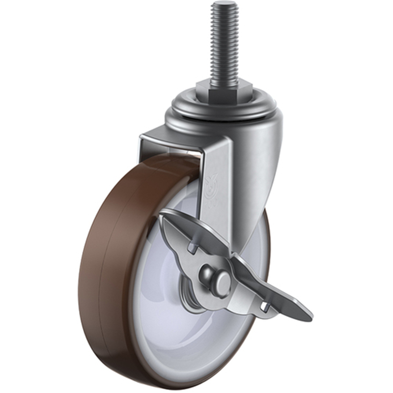 ユーエイ ねじ込み式 自在 ステンレスキャスター ウレタン 車輪径100mm ストッパー付き Eタイプ SUS-ET-S型 ネジ寸法M16×40ピッチ2 1個（ご注文単位1個）【直送品】