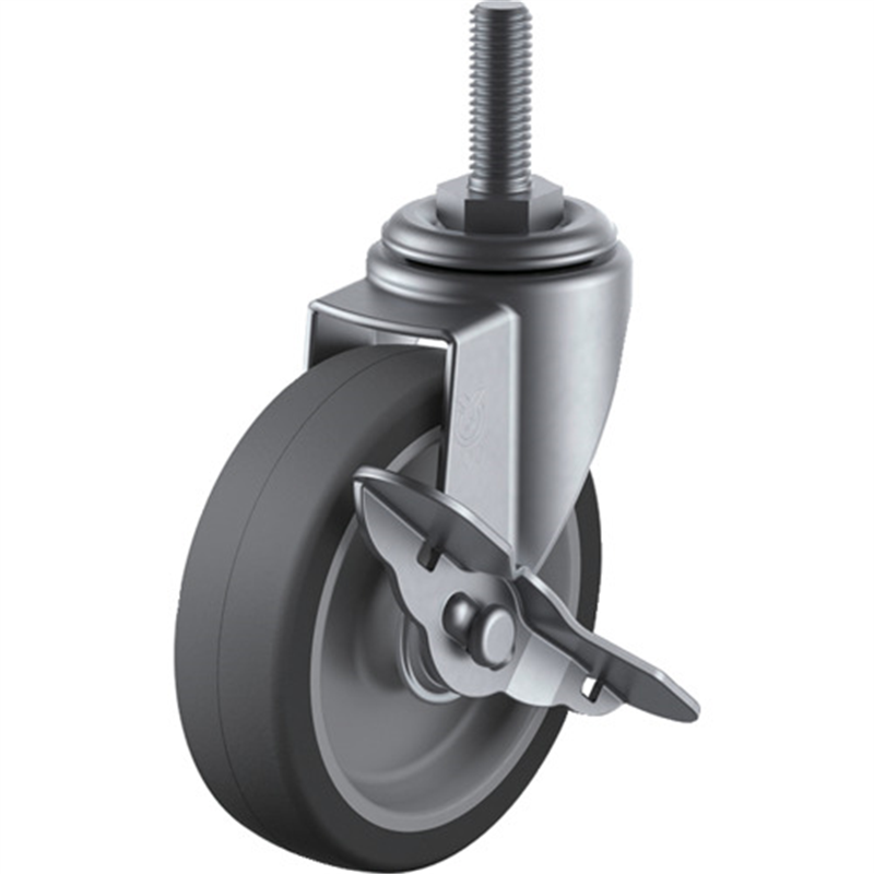 ユーエイ ねじ込み式 自在 ステンレスキャスター エラストマー 車輪径50mm ストッパー付き Eタイプ SUS-ET-S型 ネジ寸法M12×35ピッチ1.75 1個（ご注文単位1個）【直送品】