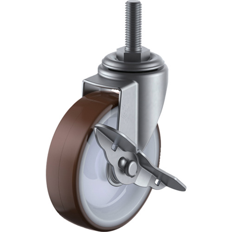 ユーエイ ねじ込み式 自在 ステンレスキャスター ウレタン 車輪径75mm ストッパー付き Eタイプ SUS-ET-S型 ネジ寸法M12×35ピッチ1.75 1個（ご注文単位1個）【直送品】