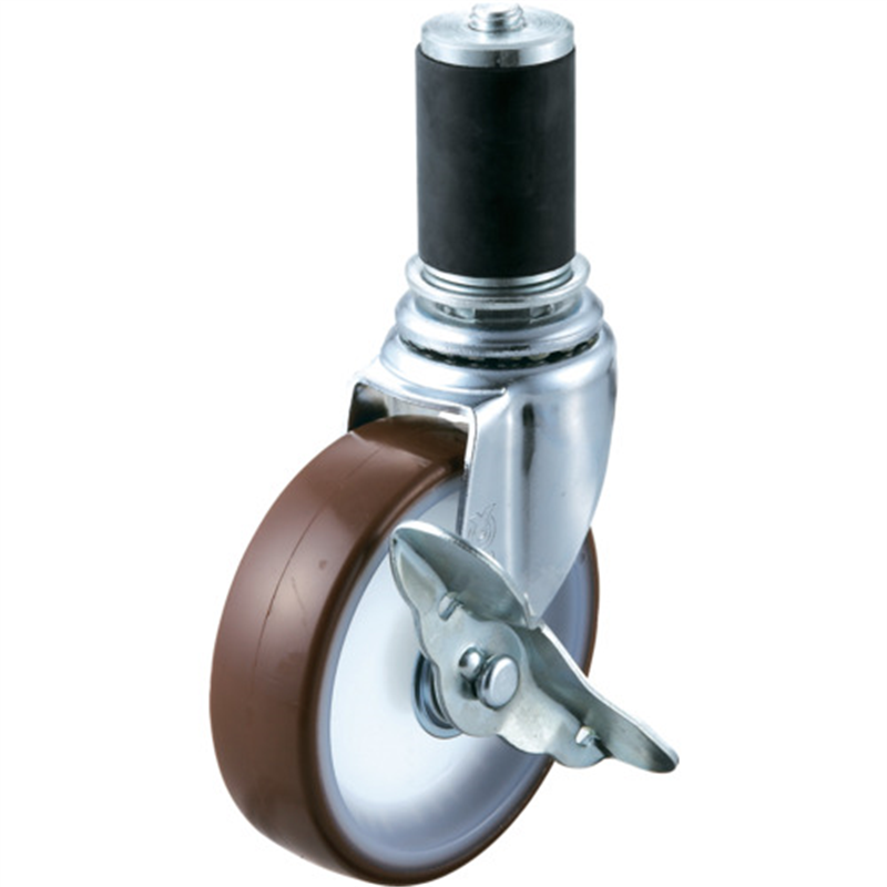 ユーエイ 差込式 自在 ステンレスキャスター ウレタン 車輪径125mm ストッパー付き Eタイプ SUS-ETF-S型 パイプ径35 1個（ご注文単位1個）【直送品】