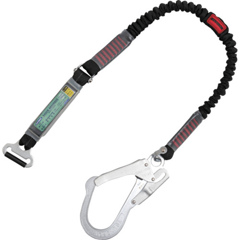 TSUYORON 胴ベルト型墜落制止用器具用副ランヤード(伸縮タイプ)ノビロン(BK)ショックアブソーバ+連結環FL-51・フックFS-93-1 D環止めなし 1本（ご注文単位1本）【直送品】
