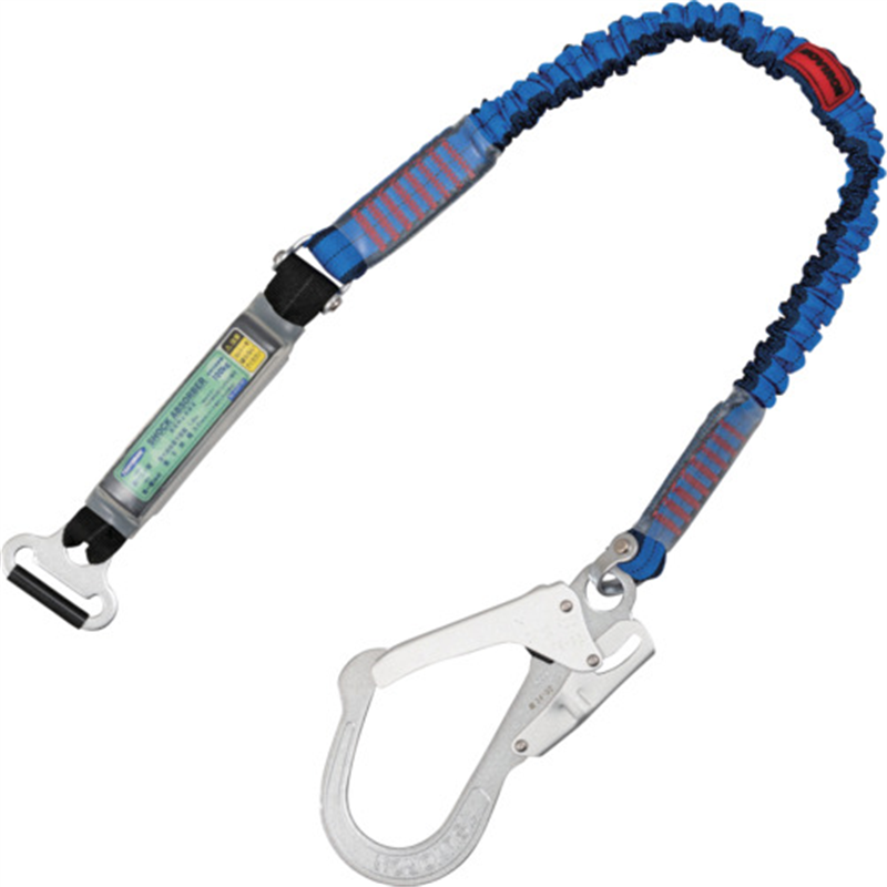 TSUYORON 胴ベルト型墜落制止用器具用副ランヤード(伸縮タイプ)ノビロン(BL)ショックアブソーバ+連結環FL-51・フックFS-93-1 D環止めなし 1本（ご注文単位1本）【直送品】