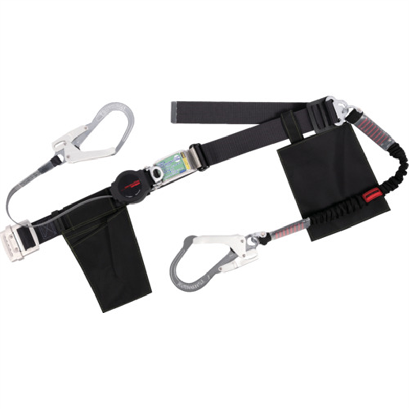 TSUYORON 胴ベルト型墜落制止用器具(巻取タイプ)補助ロープ2丁掛け仕様 ロック機構付きワン・ハンドリトラ+伸縮式補助ロープ 黒 Mサイズ 幅50MM×長さ1200MM 1本（ご注文単位1本）【直送品】