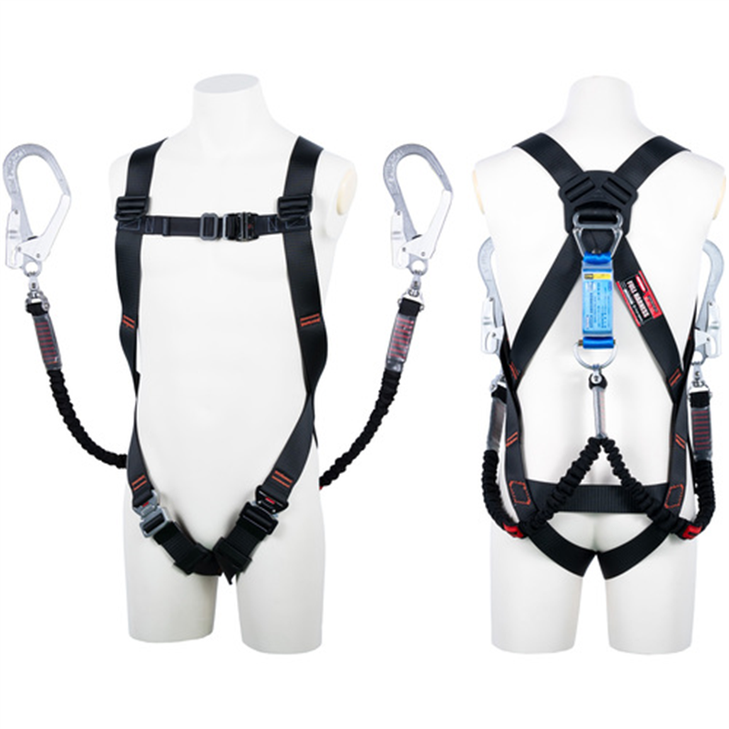 TSUYORON ライトハーネス ツインランヤード付き 伸縮式ノビロン(BK) 黒 LLサイズ 130KG対応型 1本（ご注文単位1本）【直送品】